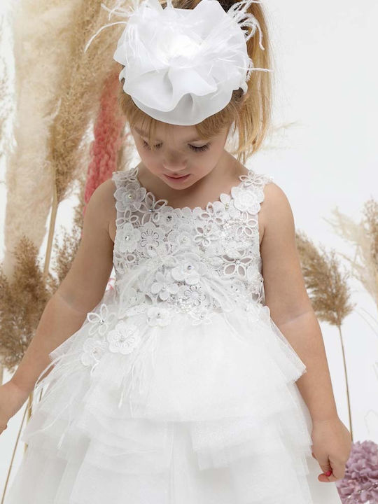 Mi Chiamo White Taufset Kleidung mit Haar-Accessoires & Kleid aus Tüll 2Stück