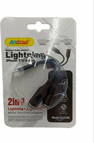 Andowl Q-ZJ6B Конвертор Lightning мъжки към Lightning 2x женски Черен 1бр