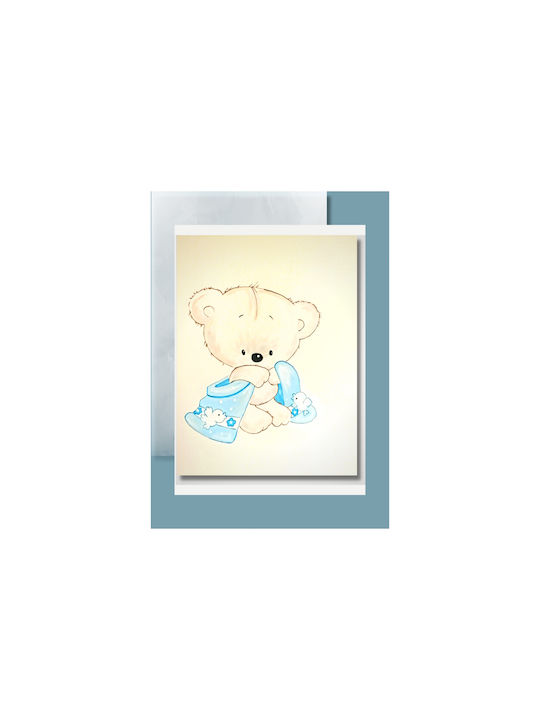 Handmade wooden frame light blue teddy bear 45x30cm