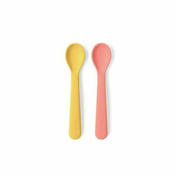 Ekobo Baby Set mit Löffeln aus Silikon für 6+ Monate Yellow/Coral 2Stück