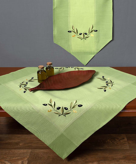 Silk Fashion Rotunda with Embroidery Bg23a Green With Yellow Olive 220x220cm