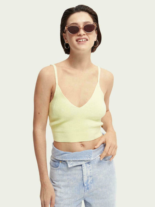 Scotch & Soda Дамско Лятно Crop Top Памучно с Презрамки & V Обло Деколте Lemon