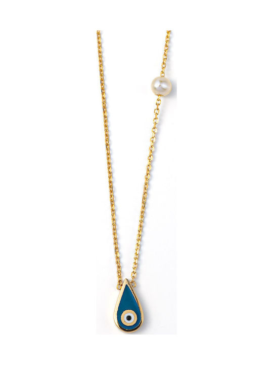 George Art Jewels Κολιέ Ματάκι από Χρυσό 14Κ με Πέρλες Μπλε