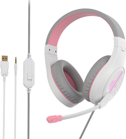 Meetion HP021 Over Ear Gaming Headset with Connection 3.5mm / USB White/Pink