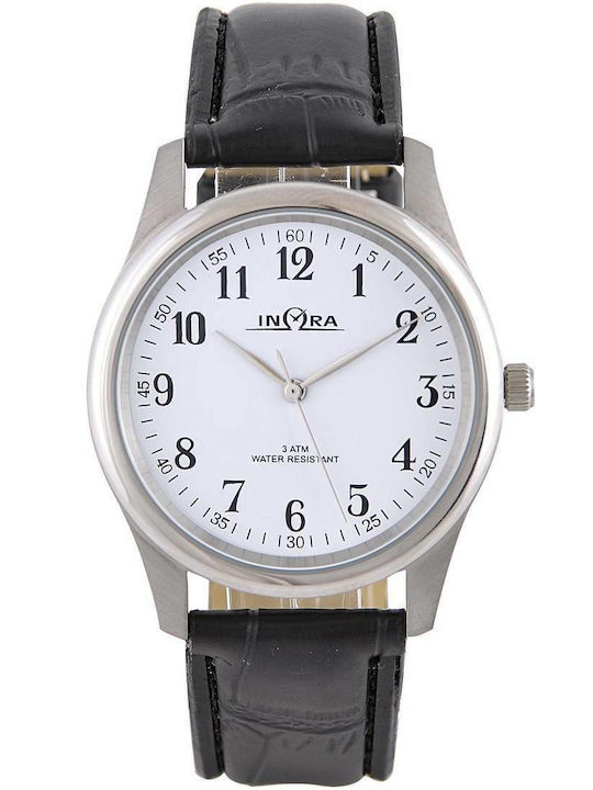 Inora Ανδρικό Ρολόι 39mm Μπαταρίας με Μαύρο Δερμάτινο Λουράκι