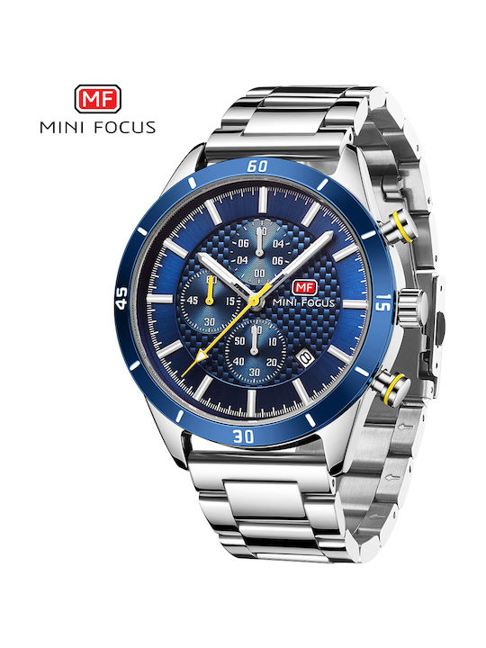 Mini Focus Men's Watch 44mm Chronograph Battery with Silver Metal Bracelet