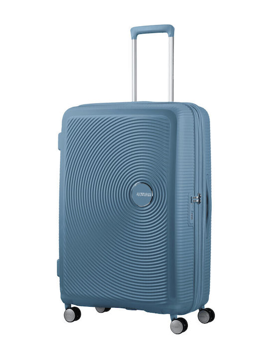 American Tourister Soundbox Spinner Large Hard Blue Suitcase With 4 Wheels Height 77cm