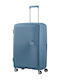 American Tourister Soundbox Spinner Large Hard Blue Suitcase With 4 Wheels Height 77cm
