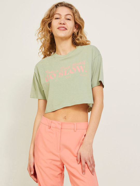Women's Summer Crop Top Cotton Short Sleeve Tea Green