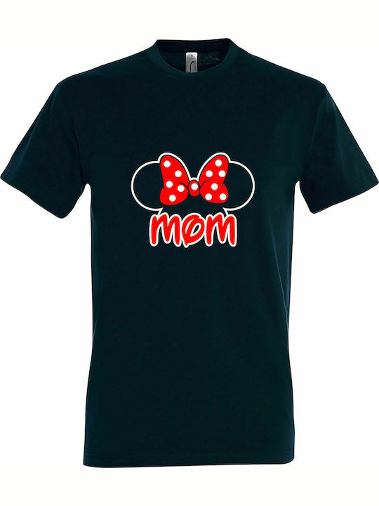 T-shirt Unisex " Mom of Minnie Mouse Polka Dot Bow ", Petroleum Blue