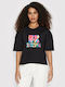 Damen Sportlich Crop T-Shirt Schwarz