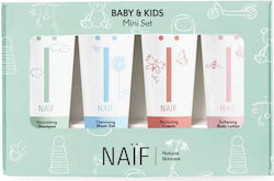 Naïf Natural Skincare Care Set Cosmetic Milk for Body 15ml + Nourishing Shampoo for Hair and Scalp 15ml + Washing Gel for Children 15ml + Cosmetic Cream for Children 15ml 4 Pieces