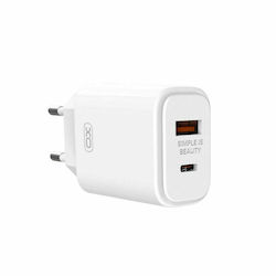 XO Ladegerät ohne Kabel mit USB-A Anschluss und USB-C Anschluss 18W Stromlieferung / Schnellaufladung 3.0 Weißs (L90A)