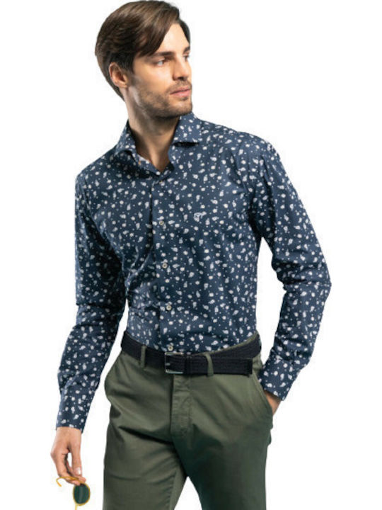 Μακρυμάνικo Πουκάμισο σε Κανονική Γραμμή Floral Navy Μπλε