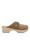 Alpe Leder Mules mit Chunky Niedrig Absatz in Beige Farbe