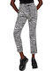 Damen Hoch tailliert Stoff Capri Hose mit Gummizug Zebra