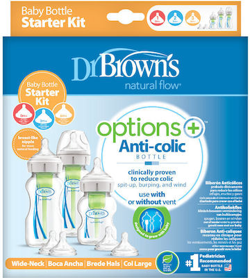 Dr. Brown's Set aus Plastikflaschen Options+ Baby Bottle Starter Kit Gegen Koliken mit Silikonsauger für 0+, 0+ m, Monate 270ml 12Stück WB03606