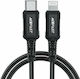 Acefast C4-01 Плетена USB-C към Lightning кабел 30W Черен 1.8м