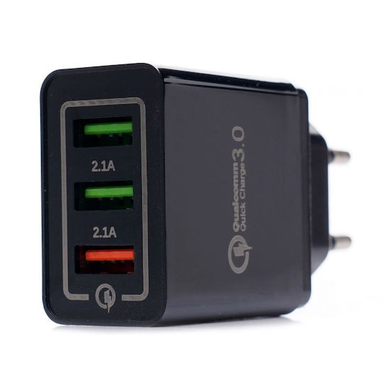 Kraft & Dele Charger Without Cable with 3 USB-A Ports Quick Charge 3.0 Blacks (KD-1236)