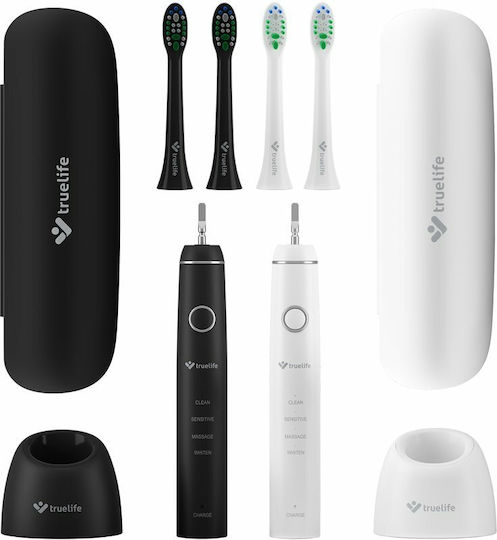 TrueLife SonicBrush Compact Duo Electric Toothbrush with Timer and Travel Case Black / White