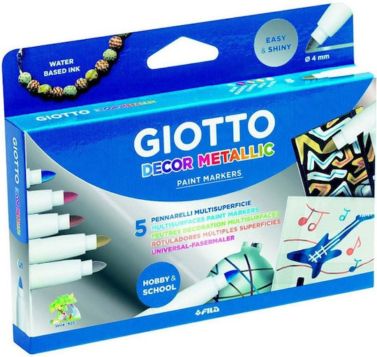 Giotto Decor Mettalic Σετ Μαρκαδόροι για Ξύλο, Γυαλί και Δέρμα 5τμχ
