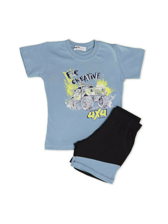 Nek Kids Wear Kids Set with Shorts Summer 2pcs Light Blue