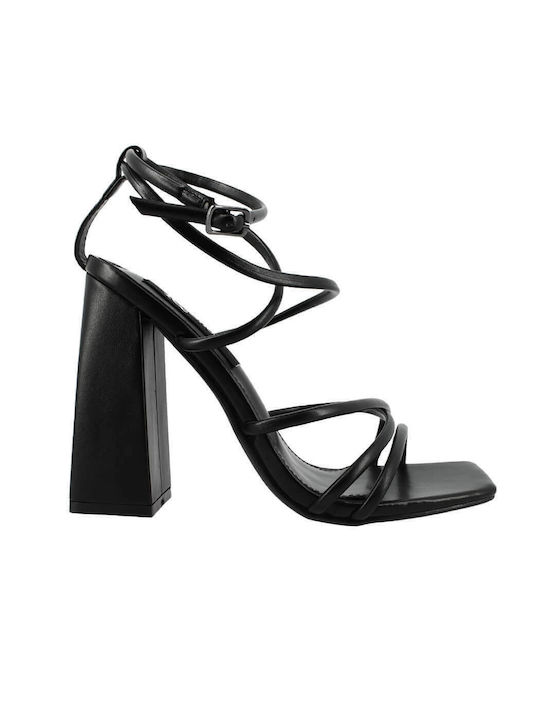 IQ Shoes Women's Sandals Black with Chunky High Heel