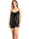 Harmony Women's Summer Satin Babydoll Black