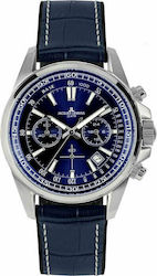 Jacques Lemans Liverpool Battery Chronograph Watch with Leather Strap Blue