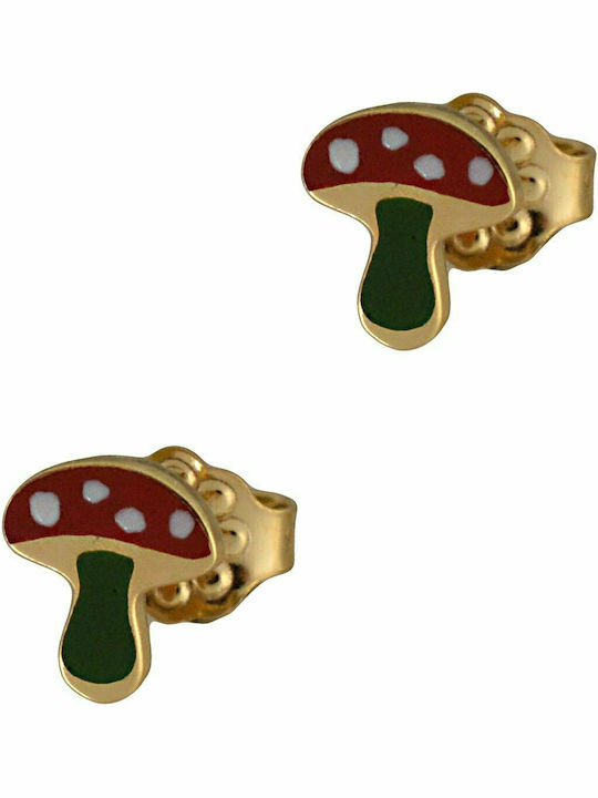 Mertzios.gr Gold Studs Kids Earrings Mushrooms 14K