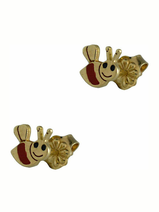 Mertzios.gr Gold Studs Kids Earrings Little Bees 14K