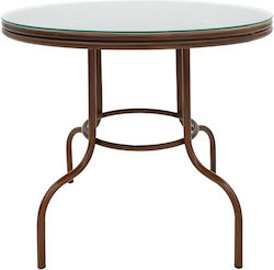 Paula Outdoor Table for Small Spaces with Glass Surface and Metal Frame Natural 90x90x75cm