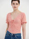 Funky Buddha Women's Summer Crop Top Short Sleeve Polka Dot Dusty Pink