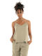 Women's Blouse Satin with Straps & V Neckline Beige