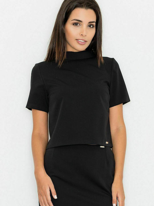 Figl Women's Blouse Short Sleeve Turtleneck Black