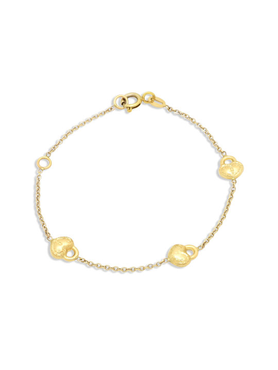 Children's Gold Bracelet 14K With Hearts