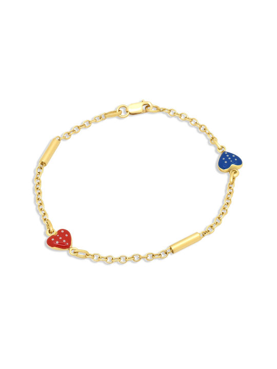 14K Gold children's bracelet with hearts