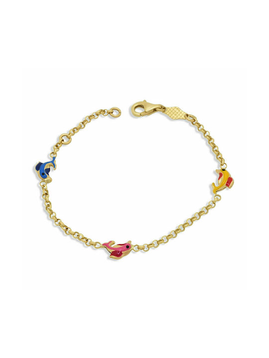 14K Gold children's bracelet with dolphins