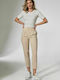 Figl Women's Fabric Capri Trousers in Tapered Line Beige