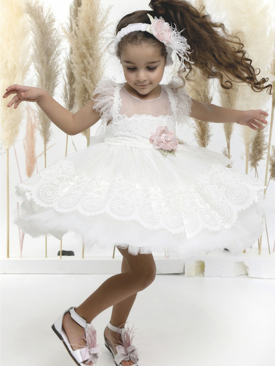 Mi Chiamo Ivory Baptism Clothing Set with Hair Accessories & Dress made of Lace 2pcs