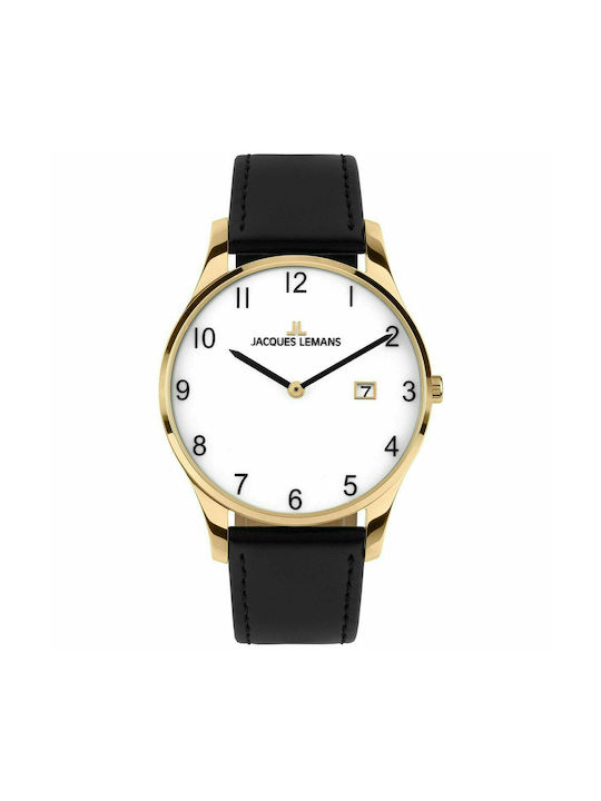 Jacques Lemans Watch Battery with Black Leather Strap