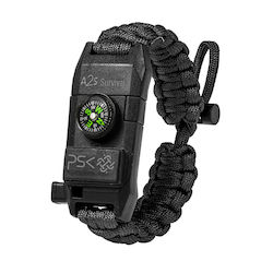 A2S Bracelet Survival with Whistle and Firestarter Black