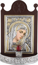 Saint Icon Virgin Mary Holding the Infant with Light Silver 19x30cm