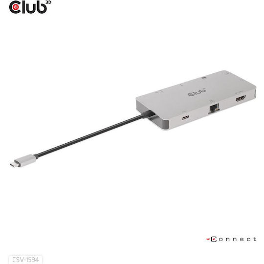 Club3D USB-C Docking Station mit HDMI Ethernet Silber (CSV-1594)