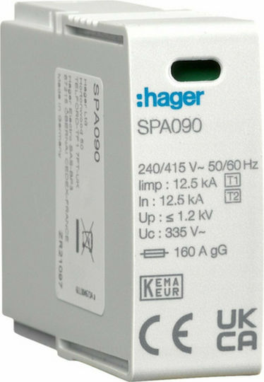 Hager 1-Pole Inspired T1 / T2 Panel Lightning Protection 12.5kA