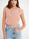 Funky Buddha Damen Sommer Crop Top Baumwolle Kurzarm mit V-Ausschnitt Gestreift Rot