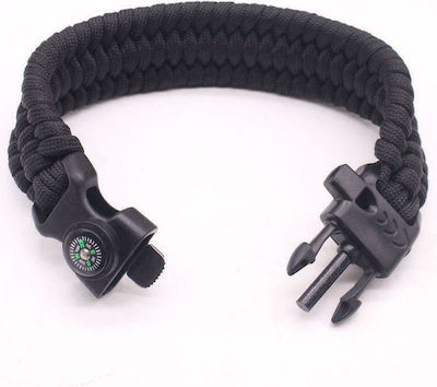 Bracelet Survival with Whistle & Compass Black