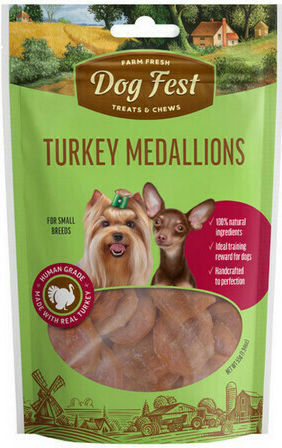 Dog Fest Turkey Medallions Λιχουδιές Σκύλου Μικρόσωμων Φυλών με Γαλοπούλα 55gr