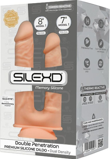 SilexD Memory Silicone Double Penetration Model 1 19.5cm & 17.5cm Glass Dildo With Suction Cup Flesh 19.5cm