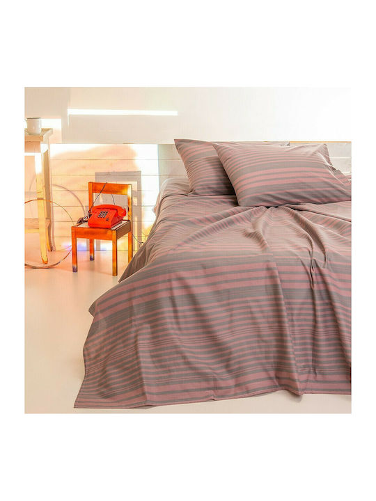 Melinen Sheet Super-Double 245x270cm. Stripe Pink